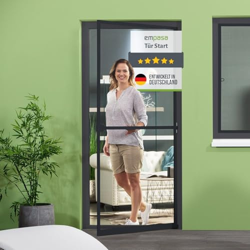 empasa Insektenschutz Fliegengitter Tür mit Alurahmen START individuell zuschneidbar, als Selbstbausatz, Farbe: anthrazit, Größe: 100 x 210 cm