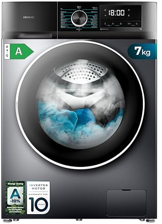 Cecotec Waschmaschine 7 kg Frontlader Bolero Dresscode 7500 Inverter Steel A, Klasse A, 1400 U/min, Programmierbare Umdrehungen, 16 Programme, Steam Max, Allergy Care, Display.