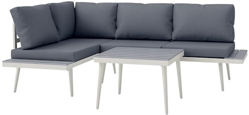 Outsunny Gartenmöbel Set 4 Personen wetterfest Balkonmöbel-Set mit 2er Sofa, Kissen Beistelltisch Stahl Outdoor Sitzgruppe Terrassenmöbel Gartengarnitur Gartenlounge für Garten Terrasse Grau