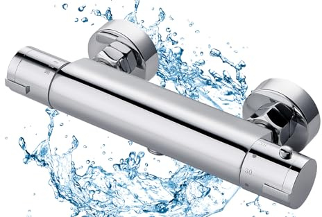 BONADE Duscharmatur mit Thermostat, Aufputz Mischbatterie Dusche mit 38°C Sicherheitstaste, Chrom Thermostatisches Brausebatterie, Rundes Duschthermostat für Badezimmer, Wanne