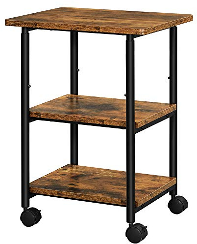 VASAGLE Druckertisch mit Rollen, 3-stufiger Druckerständer | Aufbewahrungsregal, verstellbare Tischplatte, für Büro Arbeitszimmer, vintagebraun-schwarz, BARNET Kollektion OPS003B01V1