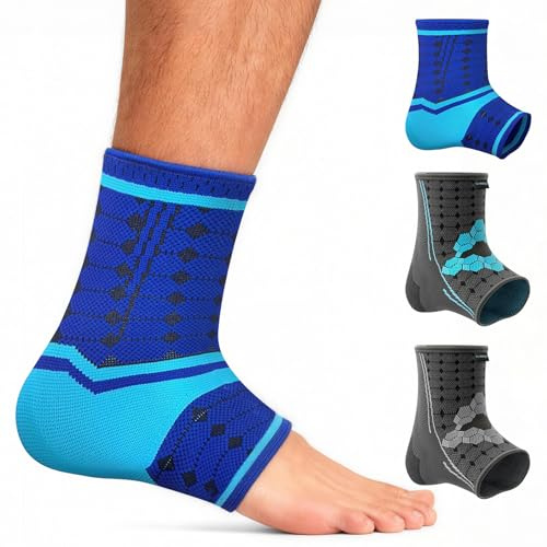 bonmedico Sprunggelenkbandage - Rutschfeste Knöchelbandage Sprunggelenk für Damen & Herren - Stützende Bandage für Fußgelenk, Achillessehne - Wellness Geschenke - 1 Fußbandage (Blau, S)