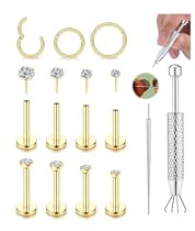 CASSIECA 12stk Tragus Labret Lippen Ohrringe Set Gold/Silber - Chirurgenstahl Mit Zirkonia Stern Flat Ohr Knorpel Medusa Conch 16G/18G/20G