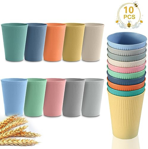 10Stück Tassen Becher Set aus PP, Unzerbrechlich Wiederverwendbare Trinkbecher - Kaffee, Tee Milch, BBQs, Picknicks & Strand, BPA-Frei, Multifunktionale, ​Mikrowellen- & Spülmaschinenfest （10Farben）