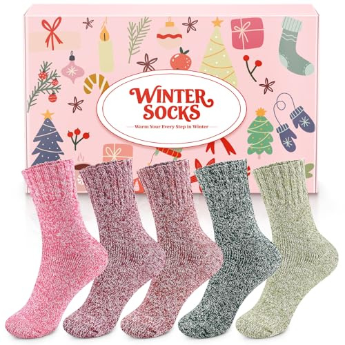 Airabc 5 Paar Thermosocken Damen, Bunte Winter Warme Socken Damen | EU-Größe 35-42, Weich, Gemütlich, Atmungsaktiv