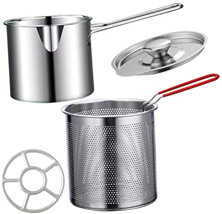 CIYODO 1satz Edelstahl Frittiertopf Mit Frittierkorb Und Nonslip-griff Mini Fritteuse Für Induktionsherde Langlebig Frittieren Von Pommes Fisch Gemüse Und Mehr