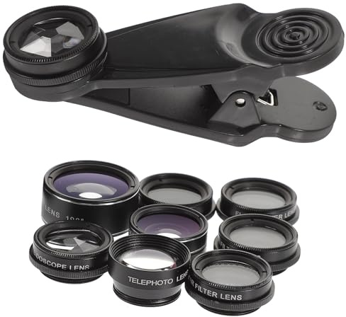 MUSISALY 10 in 1 Handy Kameraobjektiv Satz mit Weitwinkel und Fischaugenobjektiv Installieren aus Aluminium Magnesium Legierung und Optischem Glas Schwarz für See und Himmelsfotografie