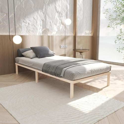Bettgestell 120x190 cm Lisette mit Lattenrost mit Füßen – Futonbett aus Vollholz mit Rollrost – Bettrahmen 300 kg belastbar – Stabiles Holzbett – unbehandeltes FSC®-zertifiziertes Massivholz