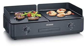 SEVERIN Tischgrill Plancha SUAVE, mit 2 keramikbeschichteten Grillflächen, Elektrogrill mit 5 unabhängig regelbaren Stufen je Seite, einstellbar bis zu 240°C, 2.200 W, schwarz, PG 8569