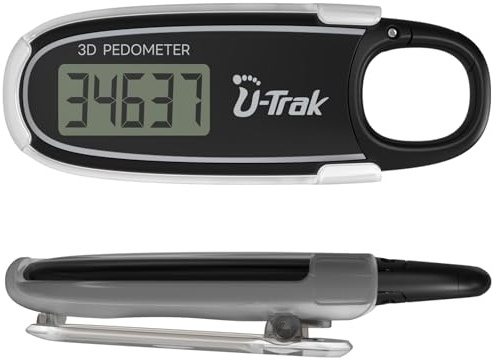 U-Trak 3D-Schrittzähler zum Gehen mit abnehmbarem Clip und Karabiner, einfacher Schrittzähler zum Gehen, präziser Clip-On-Schritt-Tracker für Männer, Frauen, Kinder (Schwarz)