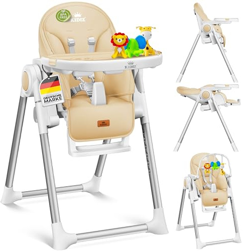 KIDIZ® 3in1 Hochstuhl Kinderhochstuhl inkl. Spielbügel, Babyliege, Kombihochstuhl Babyhochsitz,7 höhenverstellbar Verstellbare Rückenlehne, mitwachsend ab 0 bis 36 Monate Babystuhl, Beige