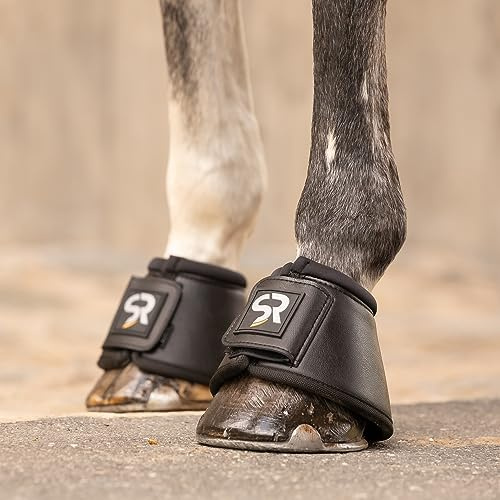 SUNRIDE Hufglocken (2er Set) - für Pferde - aus Leder und Neopren - zum Schutz vor Ballentritten (L (Cob - Full), schwarz)