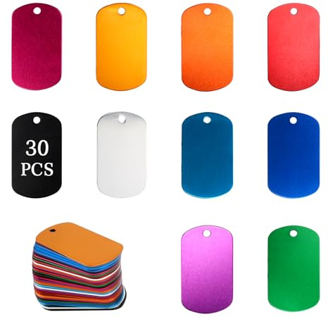 LALAGO 30er Dog Tag Rohling, Blanko-Hundemarken aus Aluminium, Bunte | Hundemarke Gravur für Halsketten, Gravur Rohlinge, Blank Schlüsselanhänger Rohlinge, Aluminium Haustiermarken
