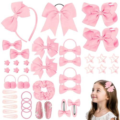 LOPHE Haarspangen Mädchen, 77Pcs Haarschmuck Haarschleifen für Kinder, Babys, Haarreifen Süße Haarklammer Kinder Set, Geschenkset Haarschmuck für Alltägliche Anlässe und Feiertagsfeiern, Rosa