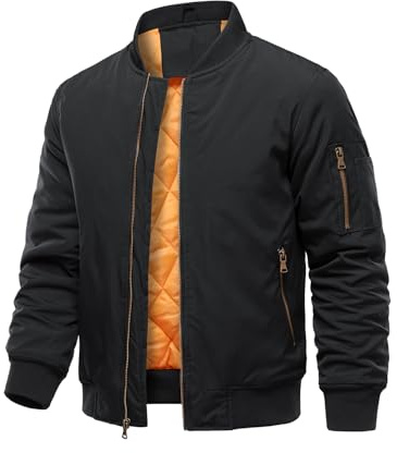 HOOD CREW Herren Bomberjacken Herbst Winter Warm Gepolsterte Jacke mit Reißverschluss Lässiges Leichte Übergangsjacke Mäntel mit Tasche