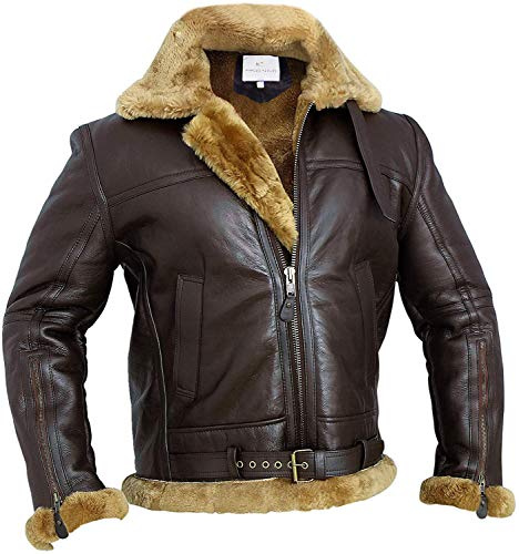 RAF Bomber Ginger Herren B3 Bomberjacke Aviator Echtes Shearling Bomber Schaffell Leder Jacke