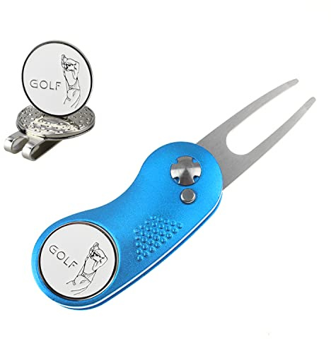 Kofull Golf Pitchgabel +Ball Marker+ hat Clip Switchblade Golf grün Reparaturgabel tragbar und klappbar,