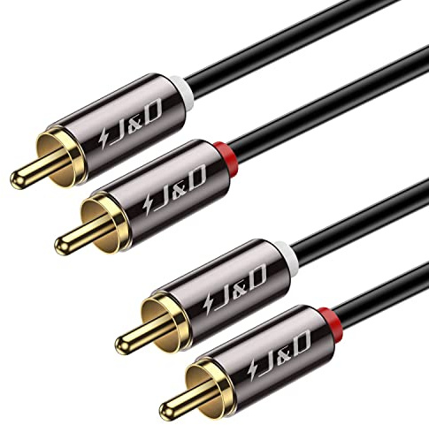 J&D Cinch Audio Kabel, 2×2 RCA-Stecker, Vergoldete Metallstecker Cinch Männlich zu Männlich Stereo Audio kabel für Heimkino Stereoanlage Verstärker HiFi-Receiver Blu-Ray Player, 1.8 m