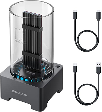 GRAUGEAR M2 SSD Docking Station für M.2 NVMe PCIe & NGFF SATA Festplatte | Externe Festplatten Dockingstation geeignet für alle M.2 SSD, USB3.2 Gen2 10Gbps SSD Festplatte Extern, leise Lüfter-Kühlung