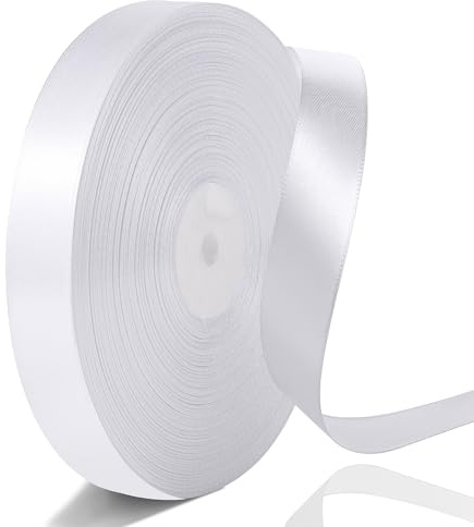 91m x 20mm Satinband Weiss, Geschenkband Weiß Schleifenband Weiss Dekoband Stoffband Weißes Band für Kommunion Deko Hochzeit Geburtstag Party Geschenkverpackung
