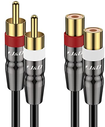 J&D 2 Cinch-Verlängerungskabel Männlich zu Weiblich, Kupfergehäuse Vergoldeter 2RCA-Stecker auf 2RCA-Buchse Stereo Audio Extender Kabeladapter, 1,8 Meter