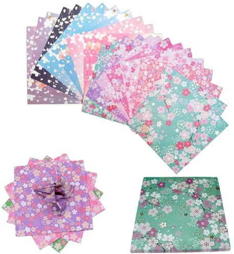 120 Blatt Origami Papier Set 15 x 15 cm Japanisches Kirschblüten Muster | Origami Papier kirschblüte,Japanisches Papierhandwerk,90 g/m²,Bastelpapier Blumen Muster,Doppelseitiges Farbiges