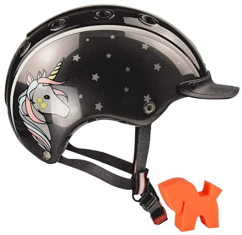 RL24 - Casco Kinder Reithelm Nori Einhorn inkl. Putzschwamm – Mädchen & Jungen Reitkappe – Helm zum Reiten, Fahrrad- & Skifahren – Reiterhelm in Schwarz/Grau – Gr. XS (50-52 cm)