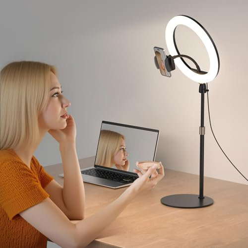Aureday 12 Zoll Ringlicht mit Stativ, Handy Stativ mit Ringlicht mit 360° Drehbarer Flexibler Schlauch Ring Light 3 Farben 10 Helligkeitsstufen für Videoaufnahmen YouTube Tiktok