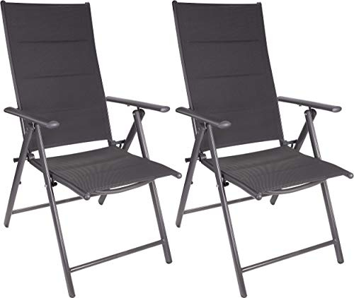 BRUBAKER 2er Set Gartenstühle Riva - Faltstühle klappbar | 7-fach verstellbare Rückenlehnen - wetterfeste Klappstühle - Grau