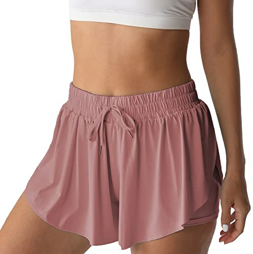 Flowy Athletic Shorts für Damen, Laufen, Tennis, Schmetterling-Shorts, Mädchen, 2-in-1, doppellagig, schnelltrocknend, bequeme Shorts