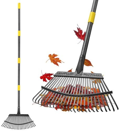 Rechen für Blätter, strapazierfähig, großer Garten-Laubbesen für Rasen, 165 cm, Gartenrechen mit rücksparendem langem Griff, 47 cm breit, 25 Zinken Kopf für schnelle Reinigung, Hof-Grasschnitt,