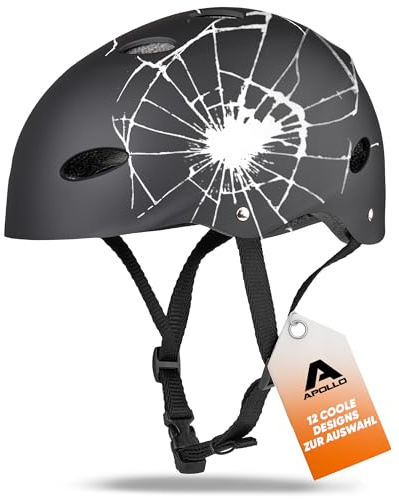 Apollo Skaterhelm Kinder, Damen & Herren, Fahrradhelm 52-58 verstellbar | Verstellbarer Helm mit Drehrad-System: Skaterhelm, Fahrradhelm, Scooter Helm, Skateboard Helm, Kinderhelm