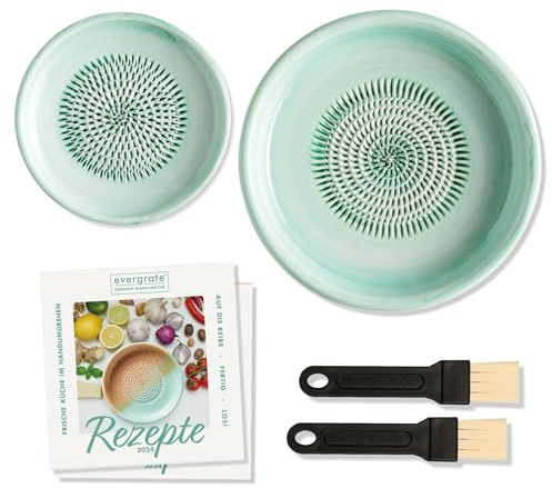 evergrate Geniales Duo: Tellerreibe + Dipschale Motiv Mint mit 2 Küchenpinsel und 2 Rezepthefte