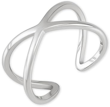 GD GOOD.designs Ring verstellbar Silber für Damen in X-Form aus hautverträglichem Edelstahl I Silberner Damenring mit 18 Karat Vergoldung I Ringgröße 52,54,56,58