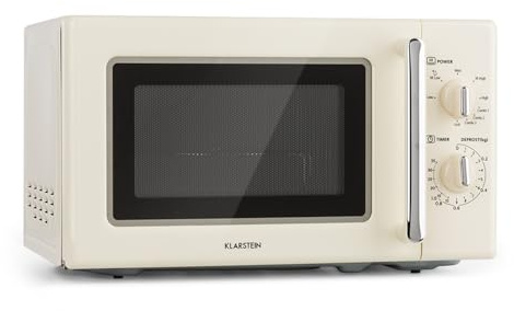 Klarstein Caroline Mikrowelle - Mikrowellen-Grill-Kombigerät, 2-in-1 Mikrowelle Grillfunktion, 20 Liter Garraum, 700/1000 Watt Leistung, Ø 25,5cm, beige