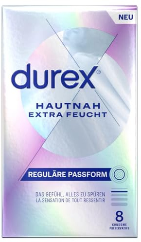 Durex Hautnah Extra Feucht Kondome – Ultra dünn, mit anatomischer Easy-On-Form & mit viel Silikongleitgel befeuchtet – 8er Pack (1 x 8 Stück)