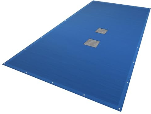 VOUNOT Poolabdeckung rechteckig, Pool Abdeckplane aus Polyethylen 160 g/m² mit Abflussnetz, Doppelte Poolplane Wasserdicht Schimmelresistent Reißfest mit Aluminiumösen 4X8m, Blau