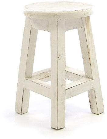 Divero Rustikaler Hocker Tarifa aus Holz – Farbe: weiß - im Landhaus-Stil