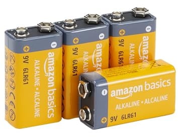Amazon Basics Alkali-Batterien, 9 V, 9 V/6LR61, 5 Jahre lagerfähig, für Rauch-/CO-Melder, Elektronik und Audio, 4 Stück