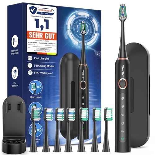 Elektrische Zahnbürste für Erwachsene und Kinder - Schallzahnbürste, Electric Toothbrush mit 8 Bürstenköpfen (3 Typen), 90 Tagen Akkulaufzeit, 5-Modi, 50000VPM, Reiseetui, Timer