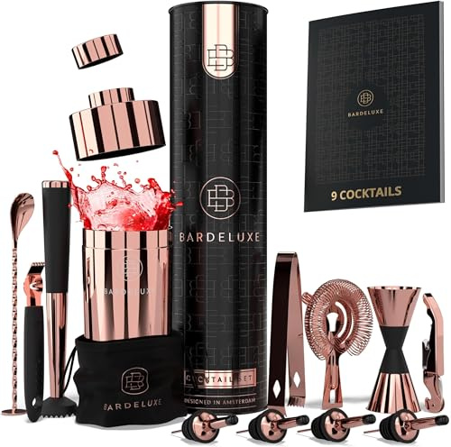 BarDeluxe® Cocktail Set 12-teilig, Barkeeper Set | 750ml Cocktailshaker Edelstahl, Mixer | Luxus Geschenkset für Bartender