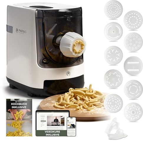 PASTAIO | Nudelmaschine mit 11 Formen. Elektrische Nudelmaschine, integrierte Waage, schnelle Extrusion, bis zu 800g Nudeln, bis zu 15 verschiedene Nudelsorten | Classe Italy