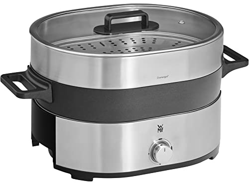 WMF Lono Hot Pot & Dampfgarer elektrisch 3,6l, chinesisches Fondue für 6 Personen, elektrische Dampfgarer, Dampfaufsatz für Dim Sum, Bao, Garkörbchen, 1700W, edelstahl matt