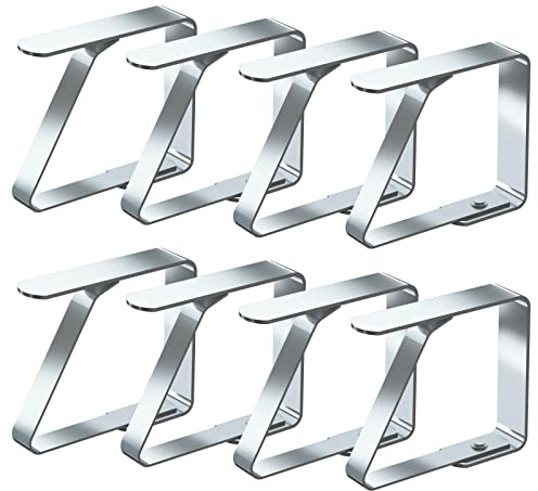 Blooven 8 Stück Tischtuchklammern Edelstahl, Tischdeckenklammer Tischabdeckungsklemmen Tischdecke Clips Tischtuch Clips Silber, Für Tischplatten mit 1–3 cm Stärke (Klein x 8 Stück)