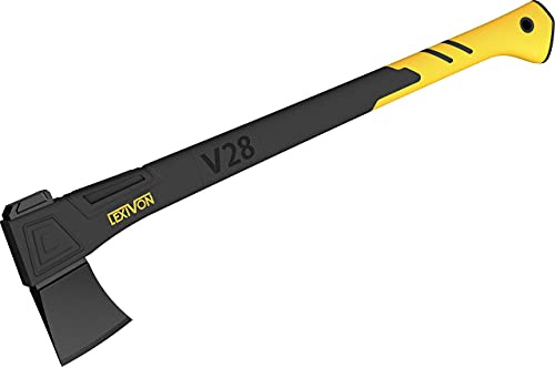 LEXIVON Axt 71cm aus Stahl der Grade A, mit verstärktem Griff eingespritztem Fiberglas, stoßdämpfendem, rutschfestem, die Griff umschlossen und überformt, inklusive Klingen Schutz