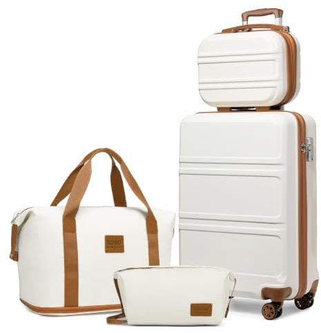 KONO Handgepäck Koffer Set 4 Teilig mit Beautycase Reisetasche Kulturbeutel | Leichte ABS+PC Hartschale, Reisekoffer Klein Perfekt für Flugreisen und Kurztrips, Leisen 360° Doppelrollen, TSA Schloss
