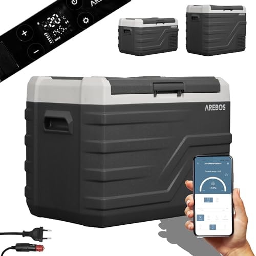 Arebos Kompressor Kühlbox 35 Liter | Elektrische Gefrierbox mit APP & Smart-Steuerung | Mobile Kühltruhe mit USB-Anschluss | bis -20 °C | 12/24 V 230V | für Auto,LKW,Camping,Boot,Wohnmobil