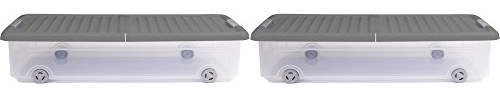 Ondis24 Unterbettbox Wäschebox Kleiderkiste Klamottenbox Schuhkiste Utensilienbox Rollerbox Aufbewahrungsbox 35 W (2 Stück, Grau)
