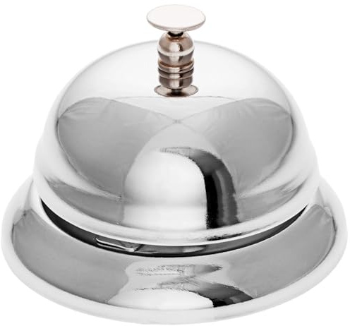 GRÄWE Tischklingel aus Edelstahl Ø 8,5 cm - Für Tresen, Lehrer, Hotel, Rezeption und Service - Laute Tischglocke, Hotelglocke, Empfangsklingel