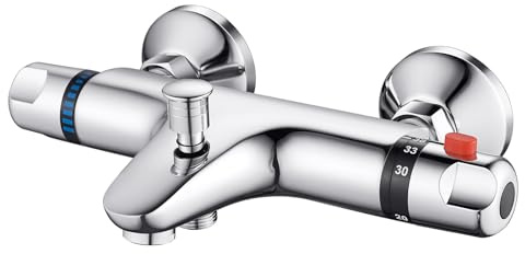 AIMOYO Badewannenarmatur Thermostat Duscharmatur mit Thermostat aus Messing, Chrom Mischbatterie Dusche Thermostat, Aufputz Duscharmaturen Armatur Badewanne mit 38 °C Sicherheitstaste